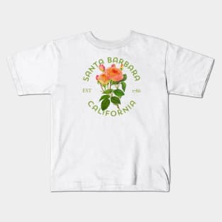 Santa Barbara California Vintage Rose Botanical Illustration Kids T-Shirt